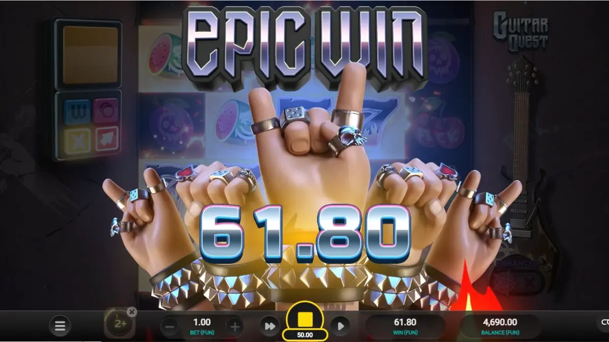 Tampilan layar slot Guitar Quest di perangkat mobile