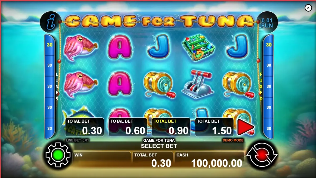 Tampilan visual slot Game For Tuna dengan latar belakang bawah laut yang indah
